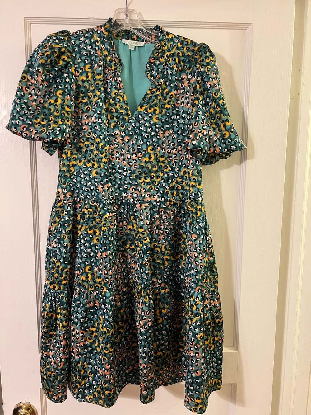 Jade Melody Tam Teal Leopard Print Tiered Ruffle Mini Dress Size XS